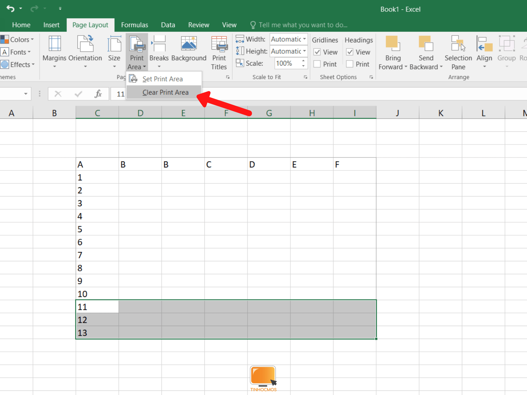 thiết lập vùng in trong excel