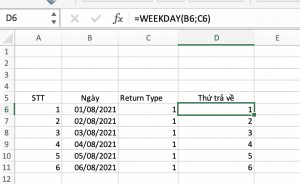 hàm Weekday trong Excel