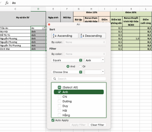 Sort & Filter trong Excel