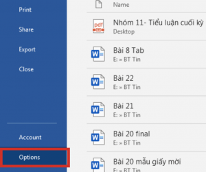Chọn Options tại tab File
