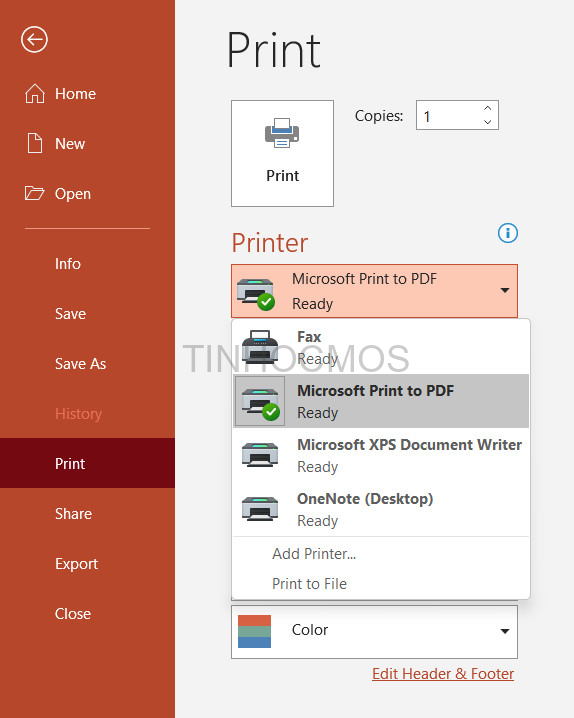 Cách chuyển PowerPoint sang PDF bằng chức năng Print