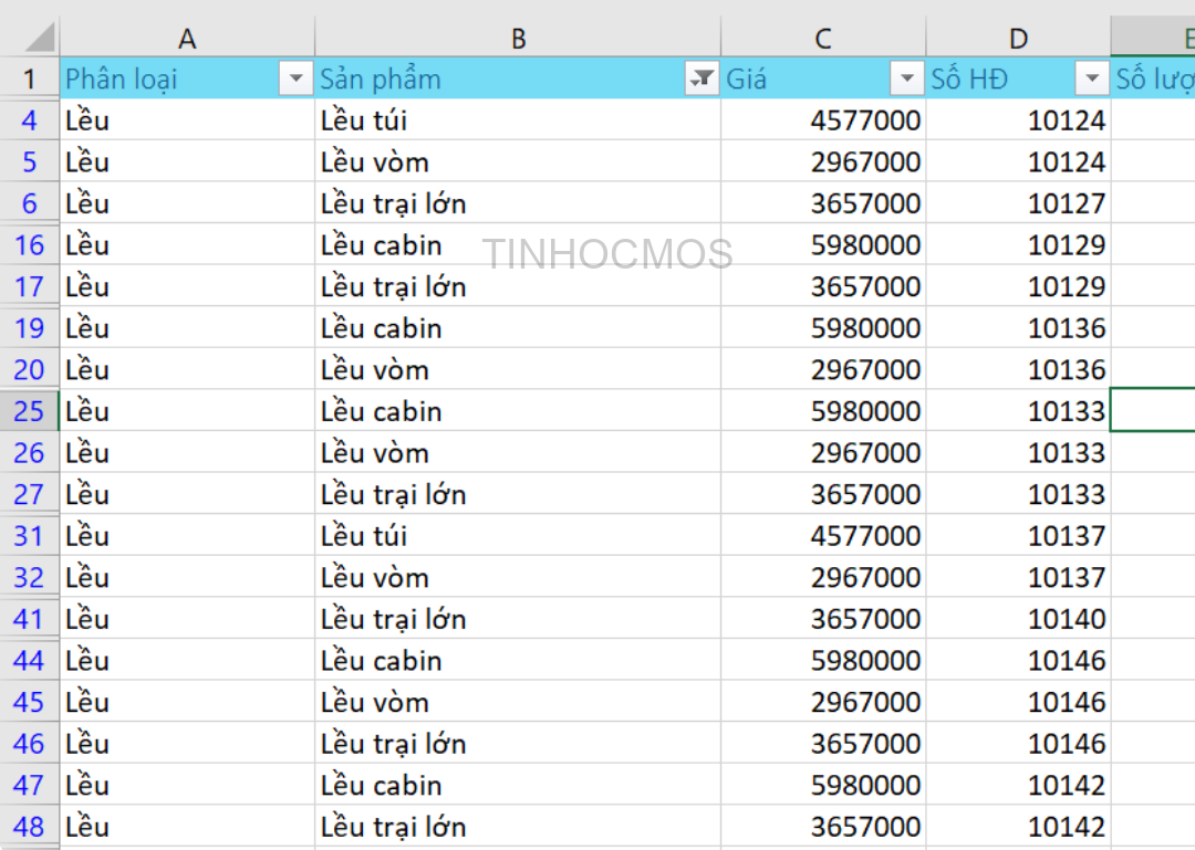 lọc dữ liệu bằng từ khoá trong Excel