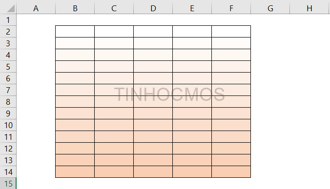 tô màu gradient cho nhiều ô trong Excel
