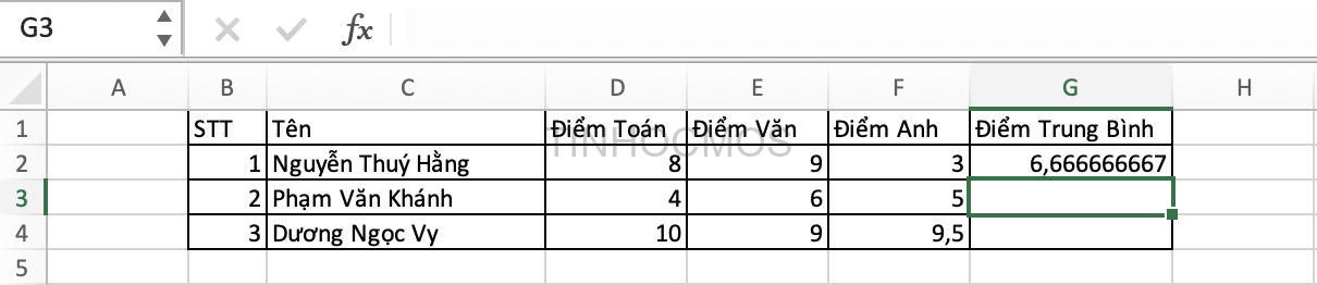 Tính trung bình trong Excel