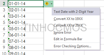sửa lỗi định dạng ngày tháng trong Excel