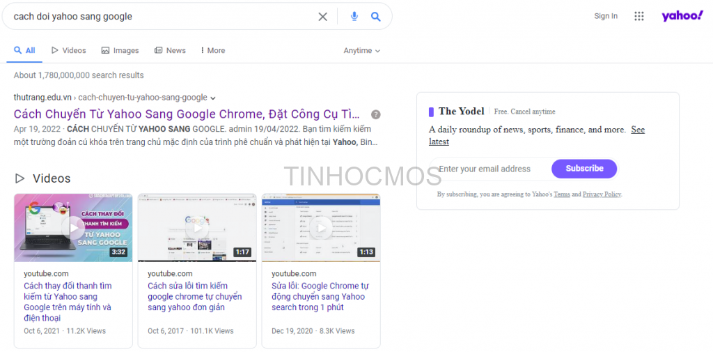 Google Search chuyển sang Yahoo