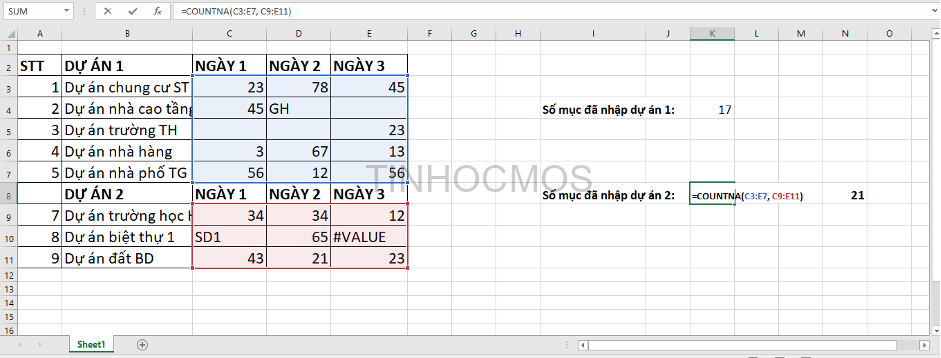 hàm COUNTA trong Excel