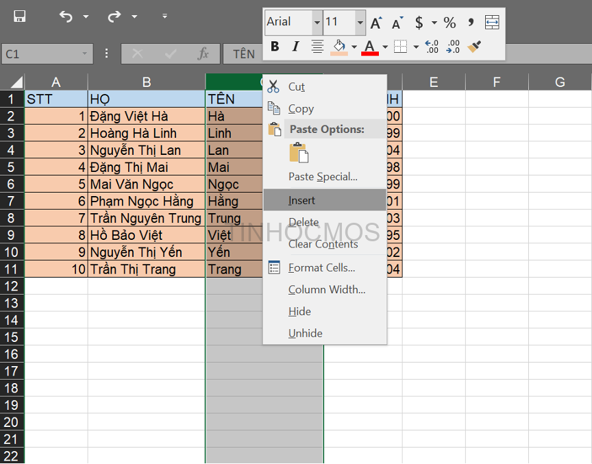 cách sắp xếp tên theo abc trong Excel
