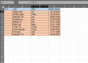 cách sắp xếp tên theo abc trong Excel