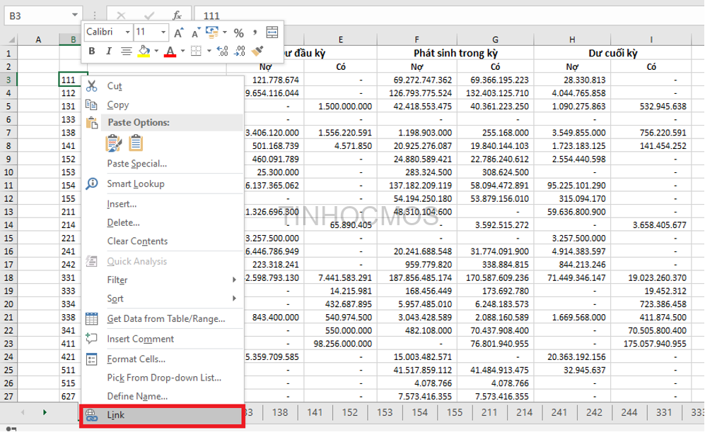 tạo mục lục cho Sheet Excel