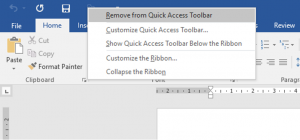 quick access toolbar