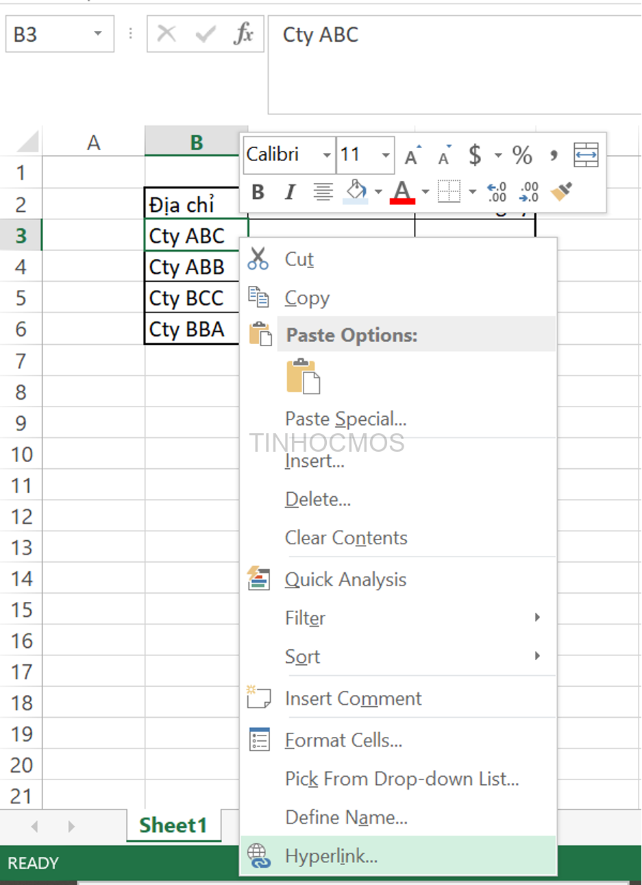 hyperlink trong Excel