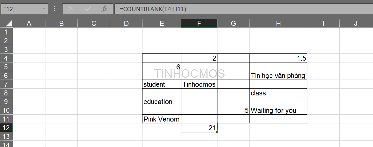 Hàm COUNTBLANK trong Excel