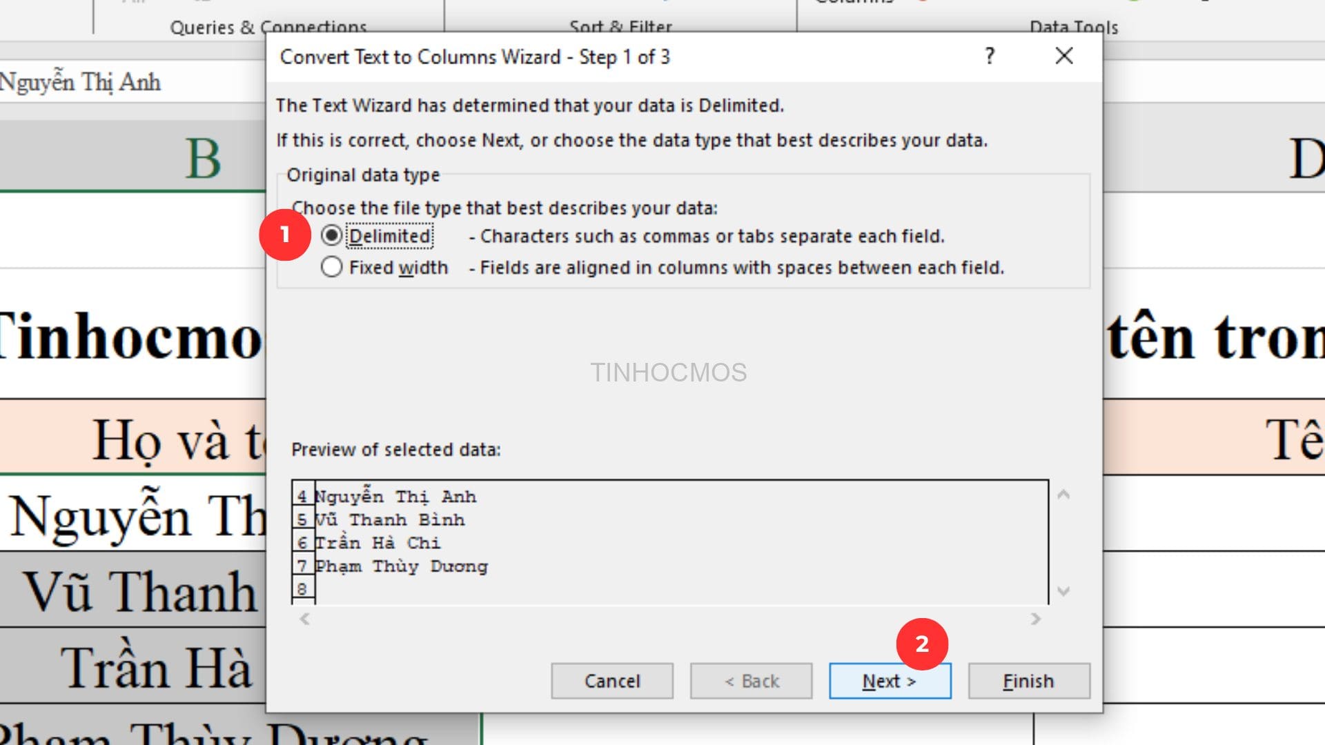 Bước 2 - Text to Columns