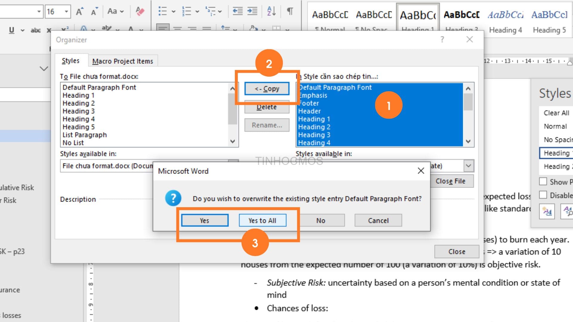 Bước 6: Sao chép Style từ file Word mẫu