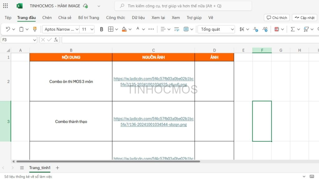 Bước 1: Chuẩn bị file gồm các cột như hình bên dưới.