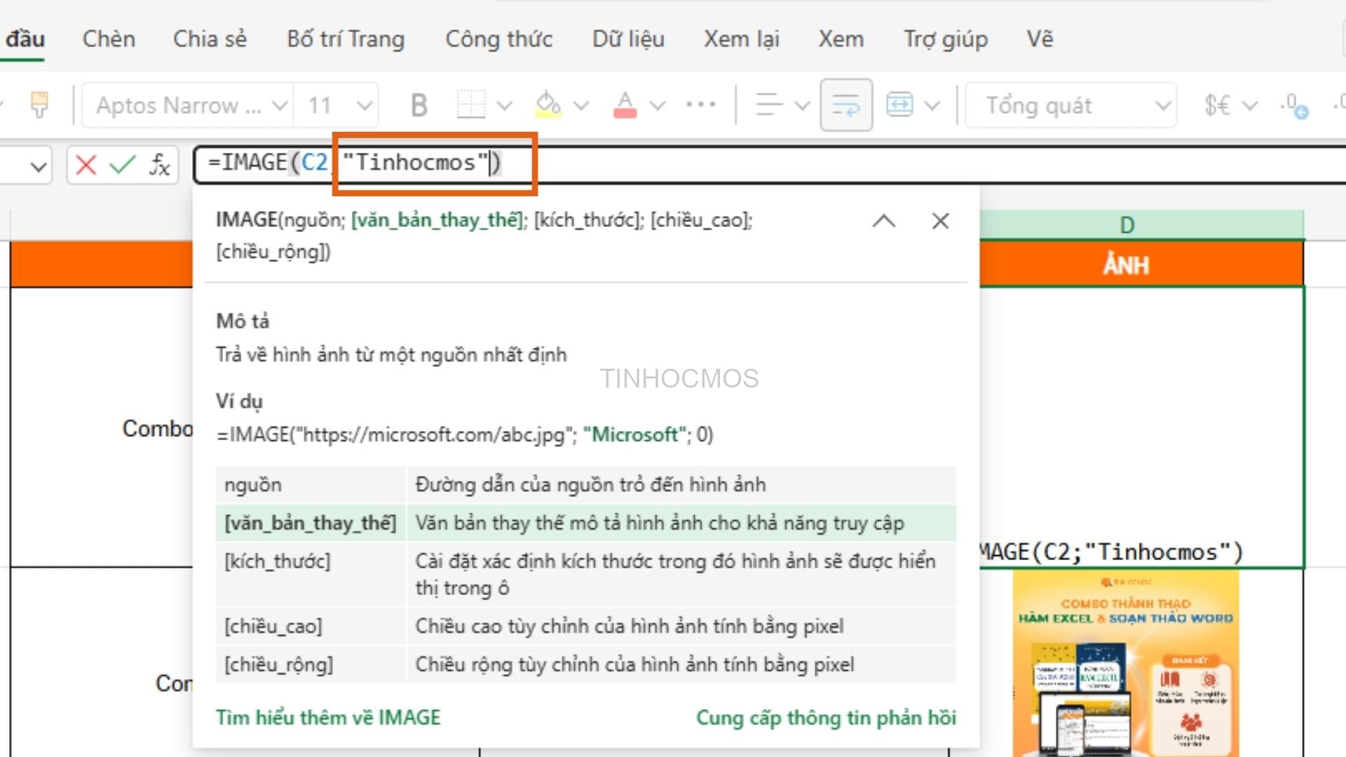 làm alt text khi chèn hình ảnh từ web vào Excel
