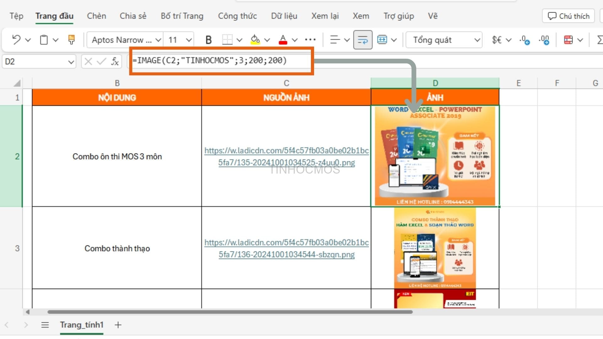 Hoàn thành chèn hình bằng hàm IMAGE trong Excel